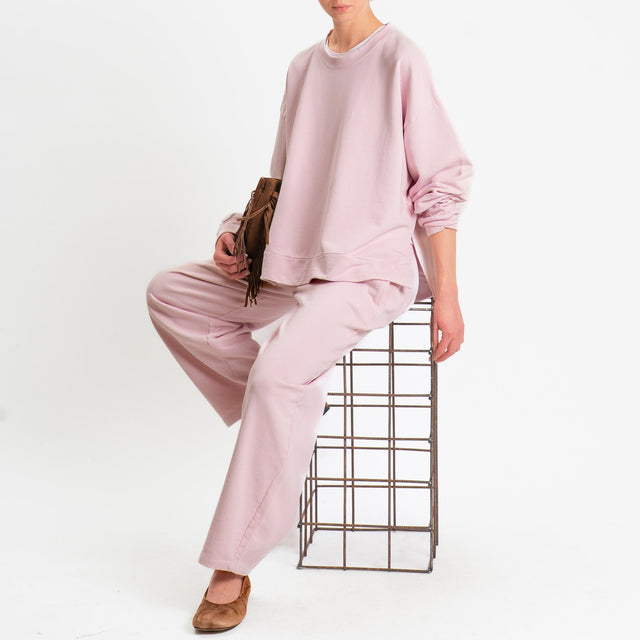 Zeroassoluto-Pantalone in felpa barrel fit stone wash - light pink