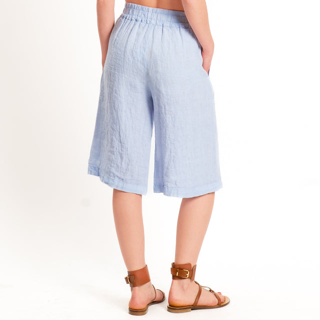 Zeroassoluto-Bermuda elastico in vita 100% lino premium washed - celeste