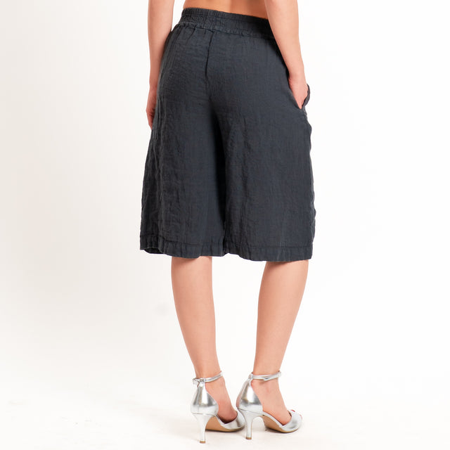 Zeroassoluto-Bermuda elastico in vita 100% lino premium washed- piombo