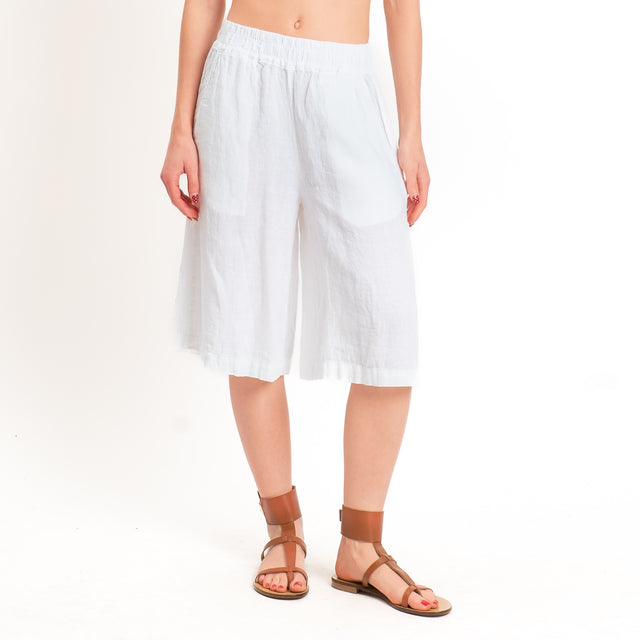Zeroassoluto-Bermuda elastico in vita 100% lino premium washed - bianco