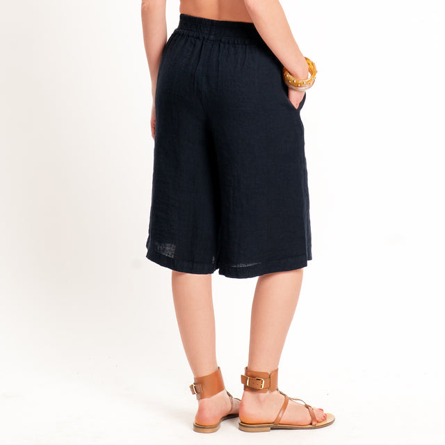 Zeroassoluto-Bermuda elastico in vita 100% lino premium washed - blu