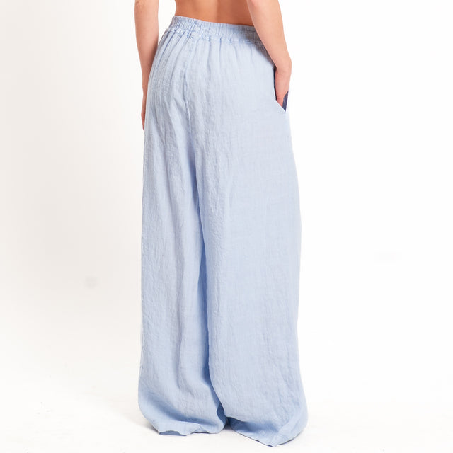 Zeroassoluto-Pantalone wide leg 100% lino premium washed - celeste