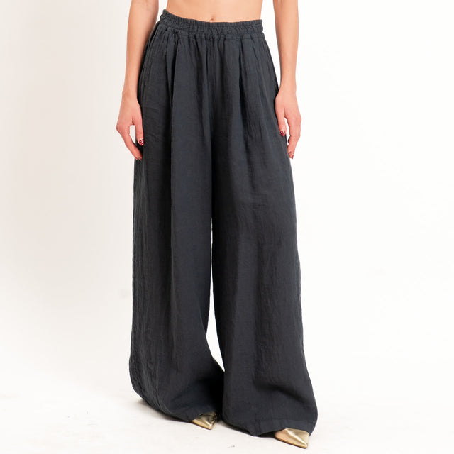 Zeroassoluto-Pantalone wide leg 100% lino premium washed - piombo
