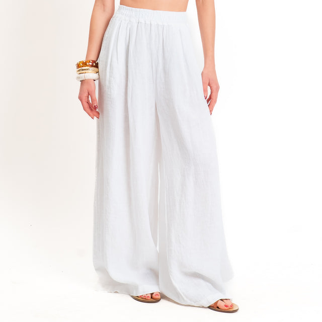 Zeroassoluto-Pantalone wide leg 100% lino premium washed- bianco