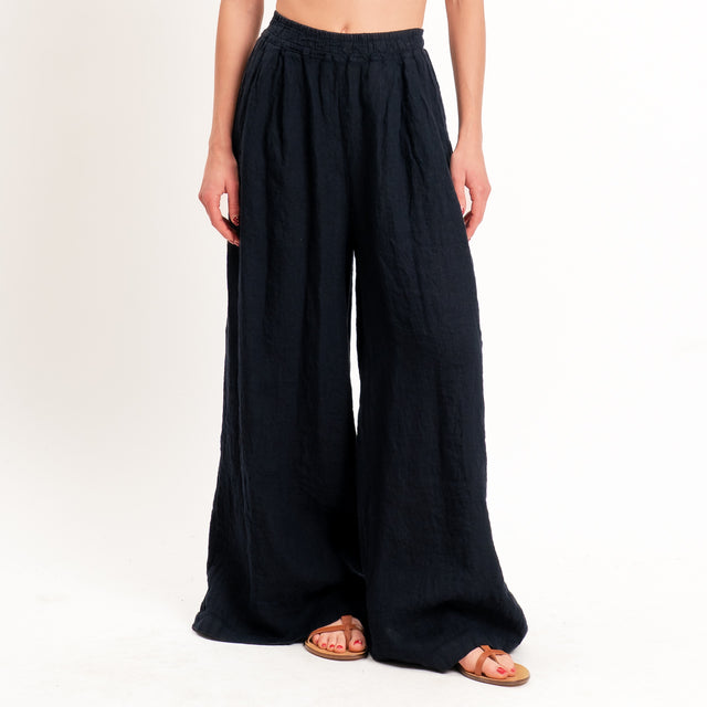 Zeroassoluto-Pantalone wide leg 100% lino premium washed - blu