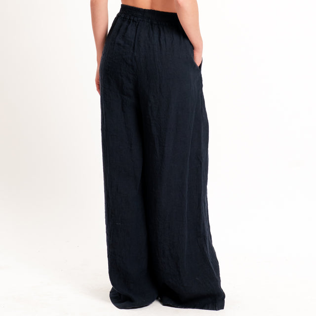 Zeroassoluto-Pantalone wide leg 100% lino premium washed - blu