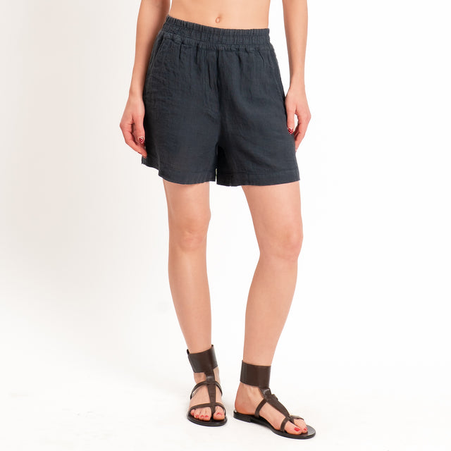 Zeroassoluto-Shorts elastico in vita 100% lino premium washed - piombo