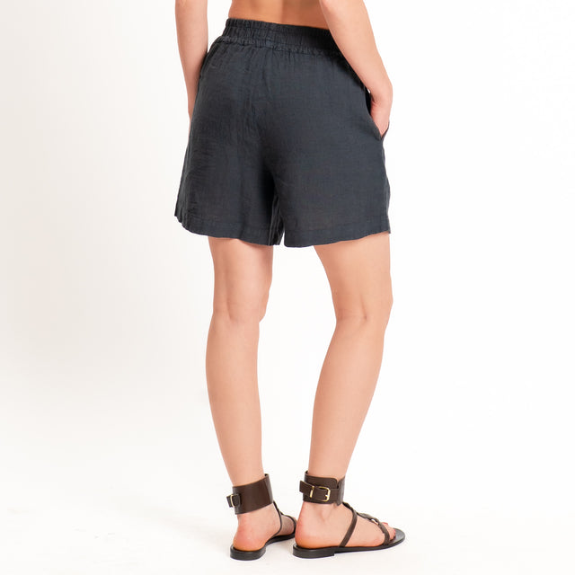 Zeroassoluto-Shorts elastico in vita 100% lino premium washed - piombo