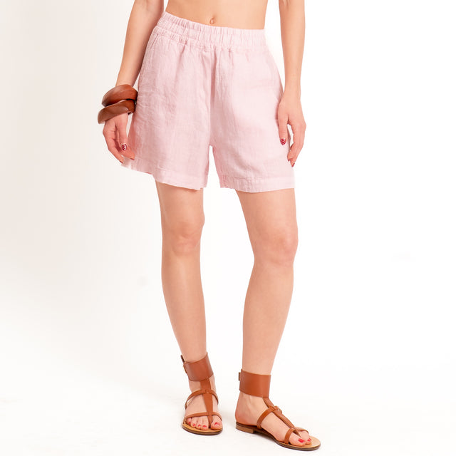 Zeroassoluto-Shorts elastico in vita 100% lino premium washed- light pink