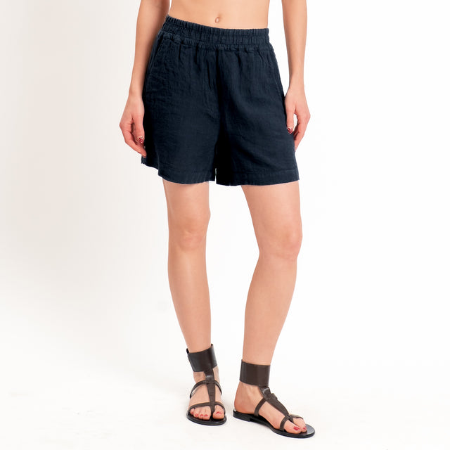 Zeroassoluto-Shorts elastico in vita 100% lino premium washed - blu