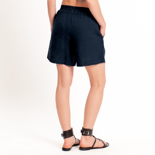 Zeroassoluto-Shorts elastico in vita 100% lino premium washed - blu