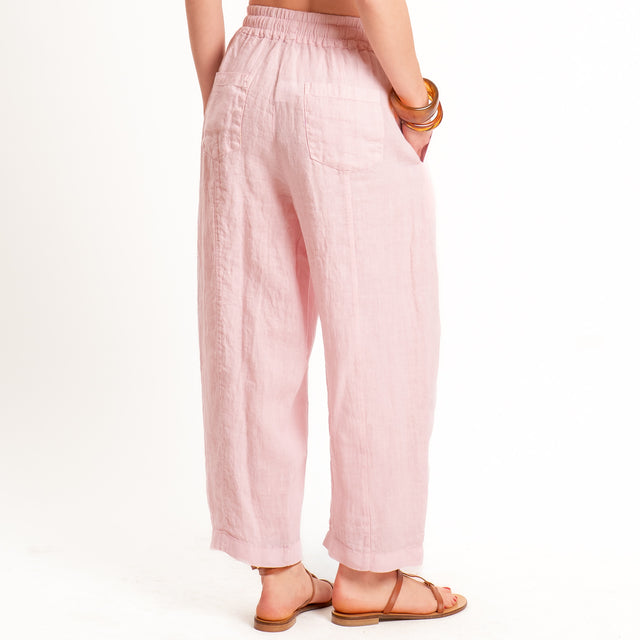 Zeroassoluto-Pantalone barrel elastico in vita 100% lino premium washed - light pink