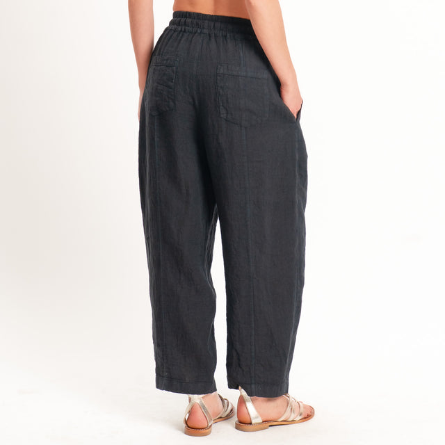 Zeroassoluto-Pantalone barrel elastico in vita 100% lino premium washed - piombo