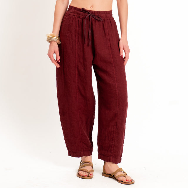 Zeroassoluto-Pantalone barrel elastico in vita 100% lino premium washed - india