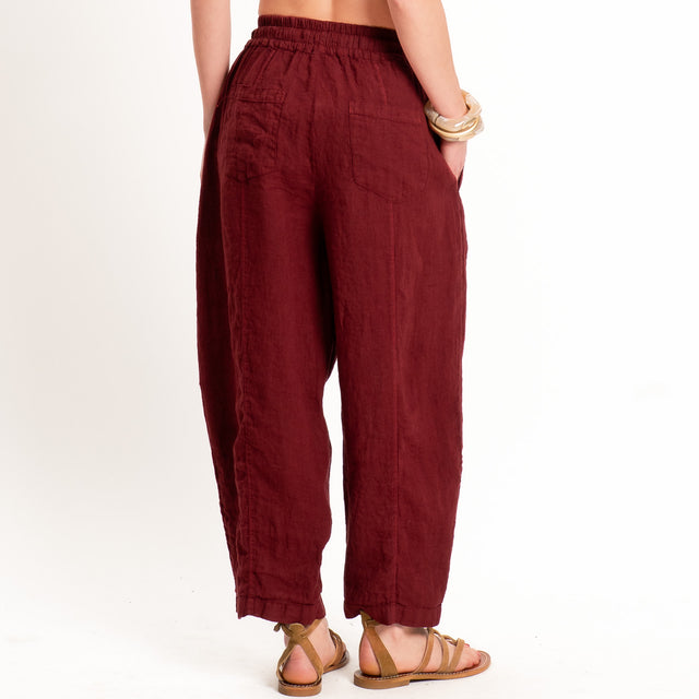 Zeroassoluto-Pantalone barrel elastico in vita 100% lino premium washed - india