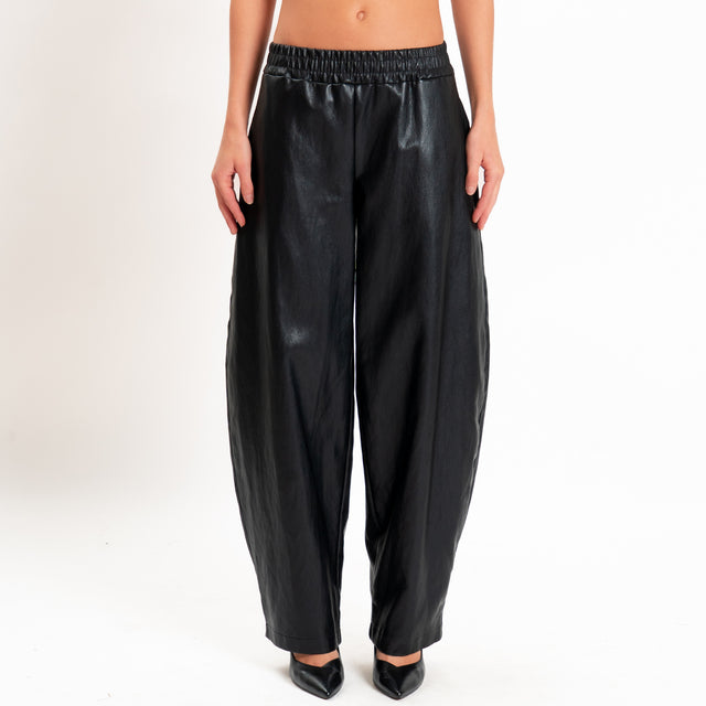 Zeroassoluto-Pantalone similpelle elastico in vita - nero
