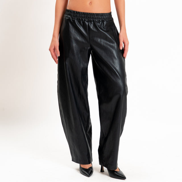 Zeroassoluto-Pantalone similpelle elastico in vita - nero