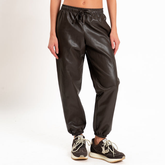 Zeroassoluto-Pantalone jogger similpelle con coulisse - moro