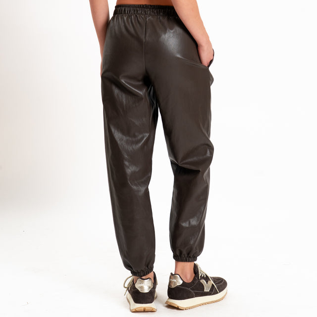 Zeroassoluto-Pantalone jogger similpelle con coulisse - moro