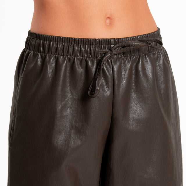 Zeroassoluto-Pantalone jogger similpelle con coulisse - moro