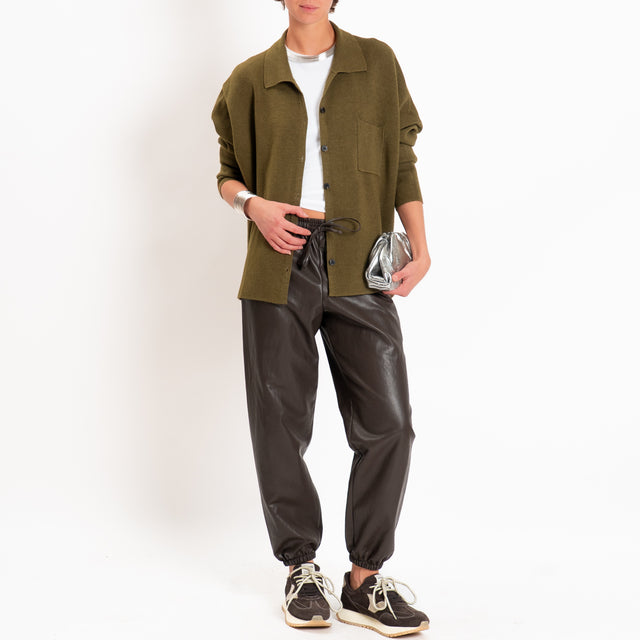 Zeroassoluto-Pantalone jogger similpelle con coulisse - moro