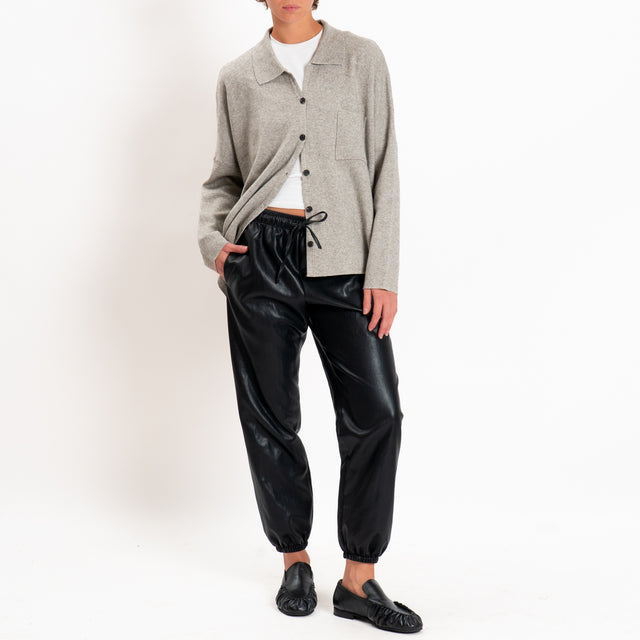 Zeroassoluto-Pantalone jogger similpelle con coulisse - nero