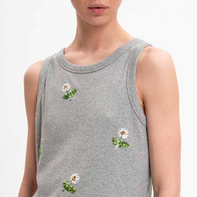 Zeroassoluto-Top con paillettes fiori - grigio
