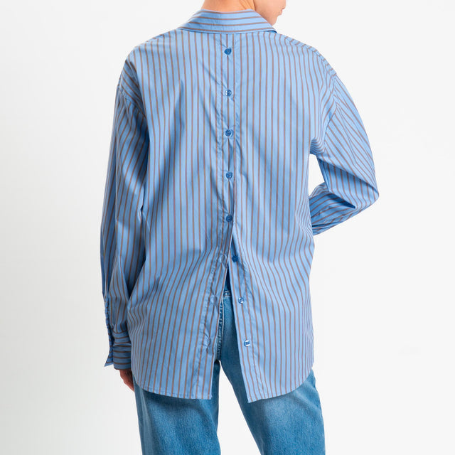 Zeroassoluto-Camicia over a righe bottoni dietro - celeste/cuoio