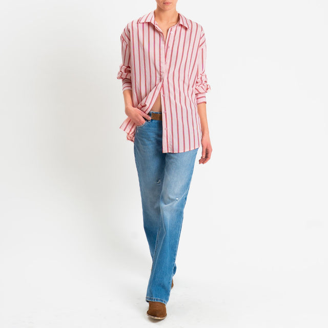 Zeroassoluto-Camicia over a righe bottoni dietro - rosa/india