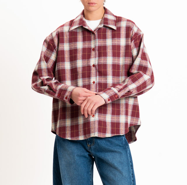 Zeroassoluto-Camicia check in flanella - bordeaux/burro/azzurro