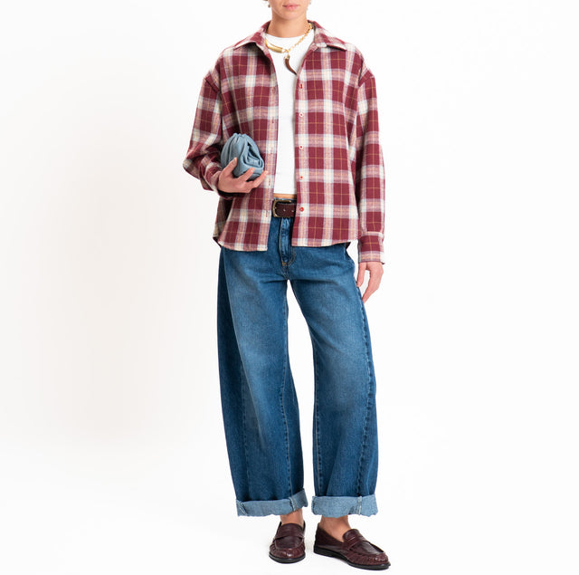 Zeroassoluto-Camicia check in flanella - bordeaux/burro/azzurro