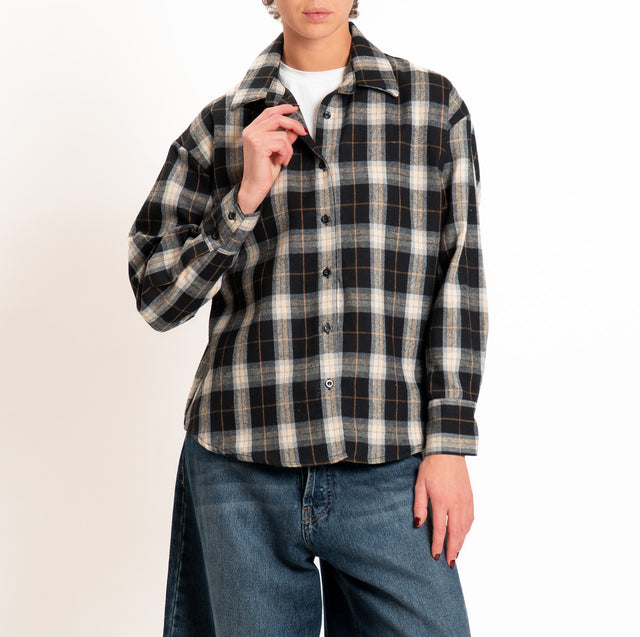 Zeroassoluto-Camicia check in flanella - nero/burro/azzurro