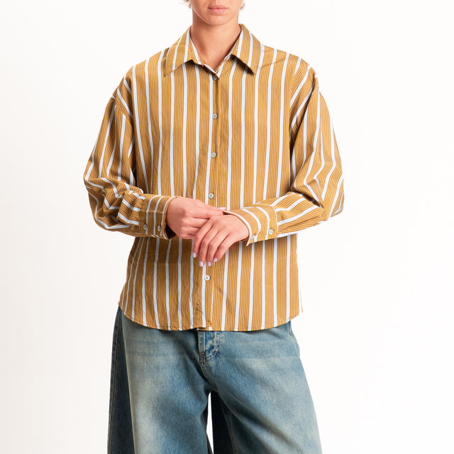 Zeroassoluto-Camicia righe - senape/azzurro