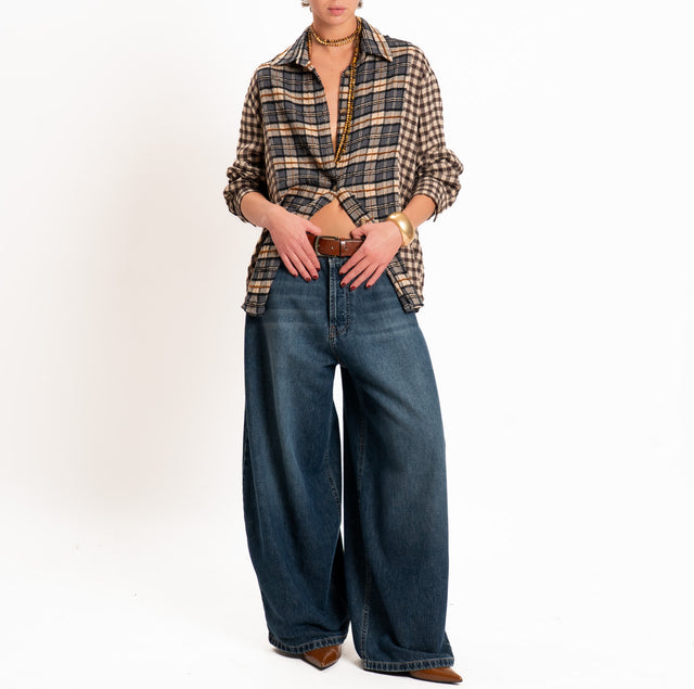 Zeroassoluto-Camicia check oversize - blu/sand/moro