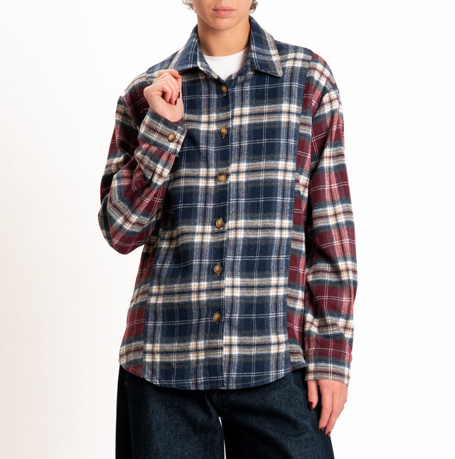 Zeroassoluto-Camicia check over in flanella - blu/vino/burro