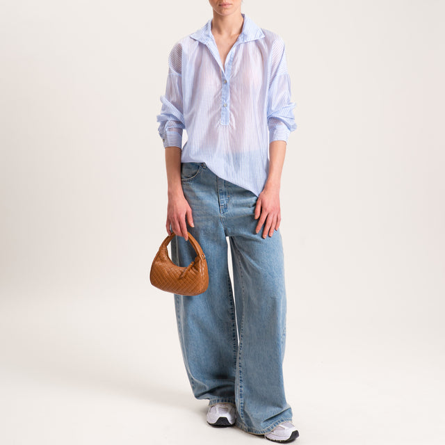 Zeroassoluto-Camicia CANDY mussola a righe tencel FIBRA NATURALE - latte/azzurro