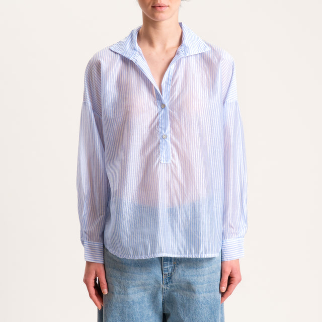 Zeroassoluto-Camicia CANDY mussola a righe tencel FIBRA NATURALE - latte/azzurro