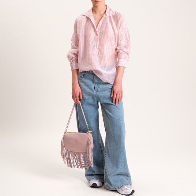 Zeroassoluto-Camicia CANDY mussola a righe tencel FIBRA NATURALE - latte/rosa