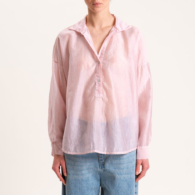 Zeroassoluto-Camicia CANDY mussola a righe tencel FIBRA NATURALE - latte/rosa