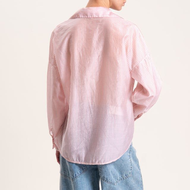 Zeroassoluto-Camicia CANDY mussola a righe tencel FIBRA NATURALE - latte/rosa