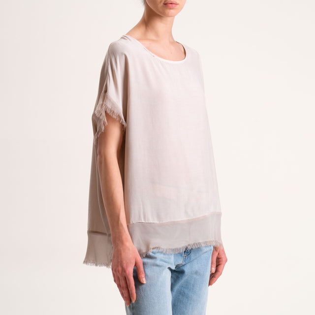 Zeroassoluto-Blusa in viscosa bordi sfrangiati - beige
