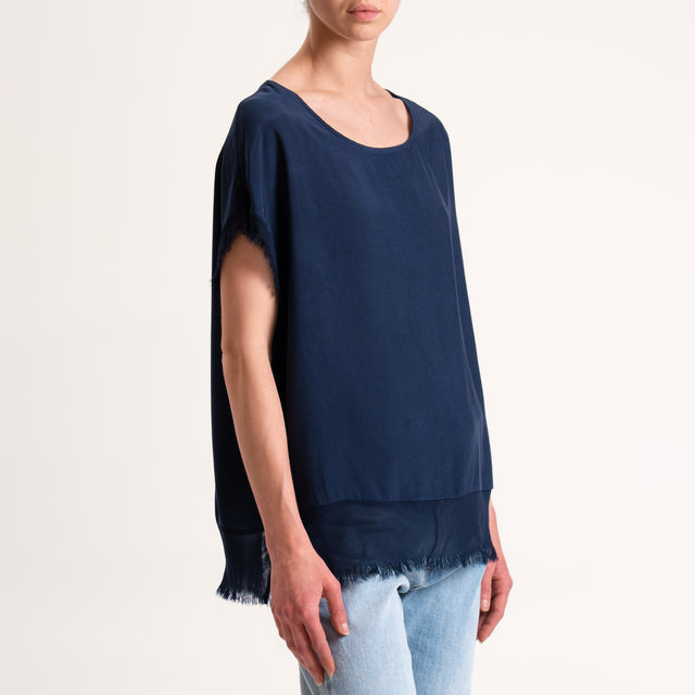 Zeroassoluto-Blusa in viscosa bordi sfrangiati - blu