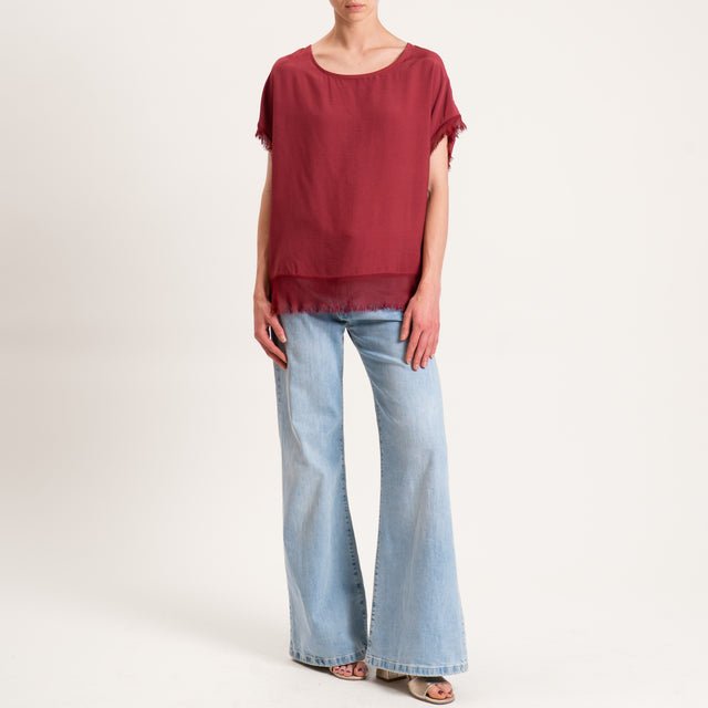 Zeroassoluto-Blusa in viscosa bordi sfrangiati bottoni dietro - india