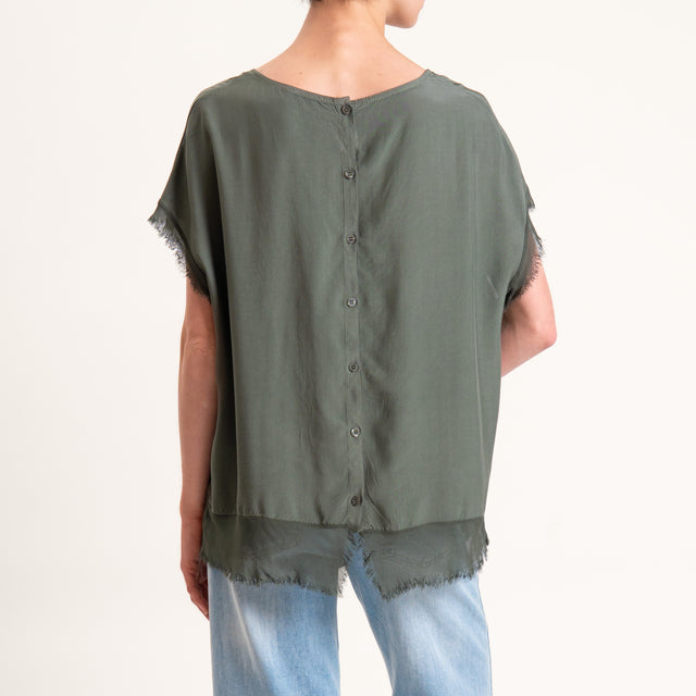 Zeroassoluto-Blusa in viscosa bordi sfrangiati - militare
