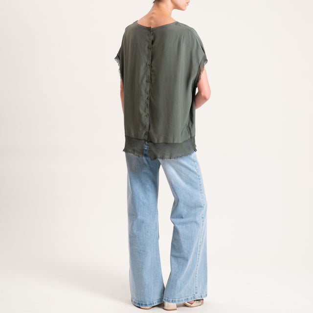 Zeroassoluto-Blusa in viscosa bordi sfrangiati - militare