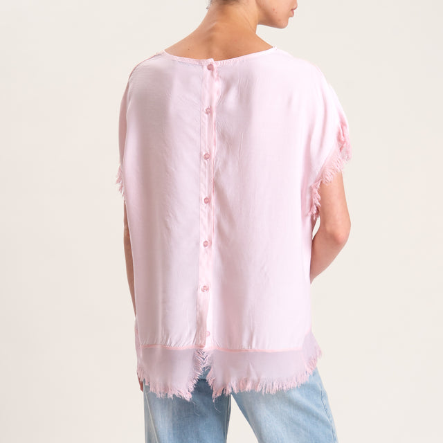 Zeroassoluto-Blusa in viscosa bordi sfrangiati - rosa