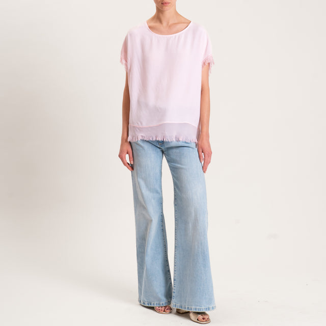 Zeroassoluto-Blusa in viscosa bordi sfrangiati - rosa