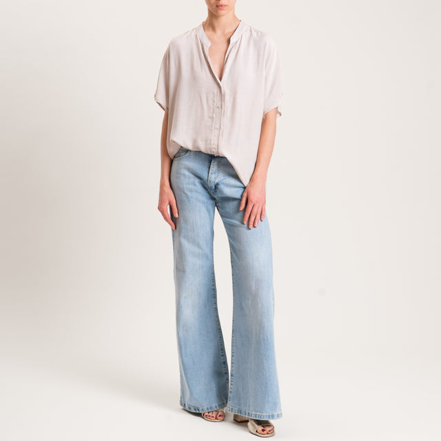 Zeroassoluto-Camicia collo coreana mezza manica - beige