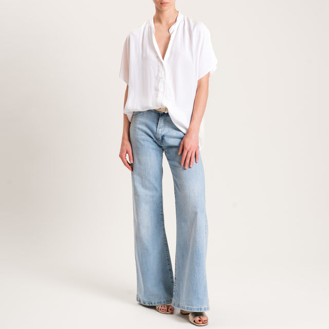 Zeroassoluto-Camicia collo coreana mezza manica - panna