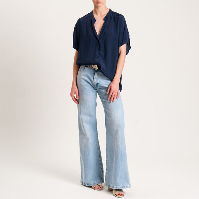 Zeroassoluto-Camicia collo coreana mezza manica - blu